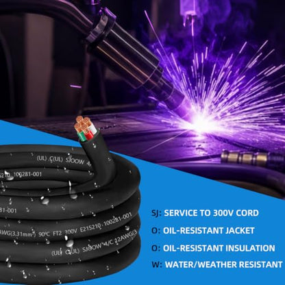 25ft SJOOW 12/4 Wire 12/4 SJOOW Cord 12 Gauge 4 Conductor Wire SJOOW Cable - size: 25 FT, style: 12AWG(4-Conductor)