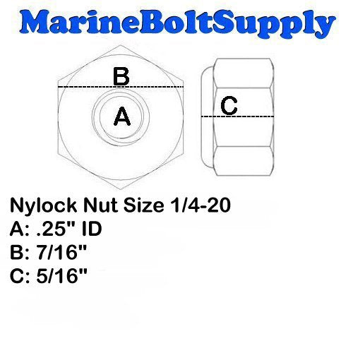 Superior Grade/Type 316 Stainless Steel Nylon Insert Lock Nuts - Marine Bolt Supply (1/4-20 (Pack of 50pcs)) - size: 1/4-20 (pack of 50pcs)