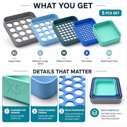 Rtteri 5 Pack Stackable Sorting Trays with 5 Sizes Holes, Classic, Muted