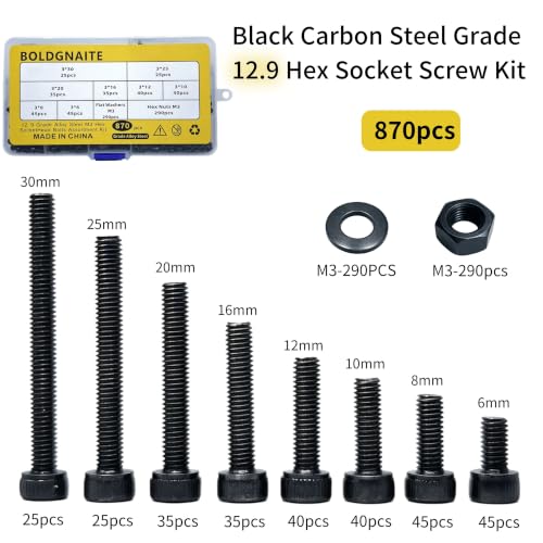 870PCS M3 Hex Socket Screw Assortment Kit, M3x6/8/12/16/20/25/30 mm