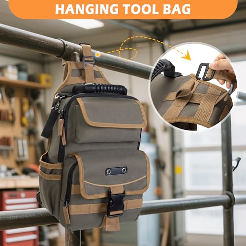 Electrician Tool Pouch Bag, Zippered HVAC Tool Organizer - color: Green