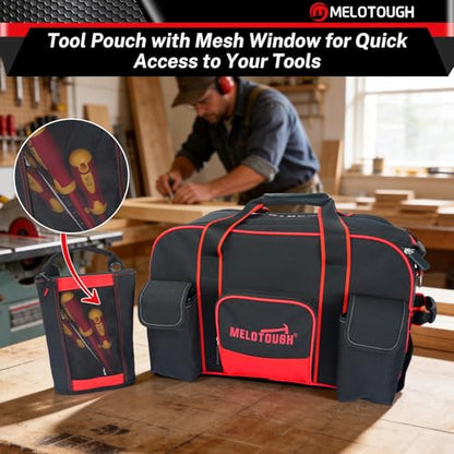 MELOTOUGH Rolling Tool Bag with 3 Zipper Pouches, Heavy Duty Large Tool Bag with Concealed Telescoping Handle, Multi-Pocket Organizer for Construction, Electrician, HVAC - 4 Carrying Options (Red) - style: Rolling Tool Bag Set