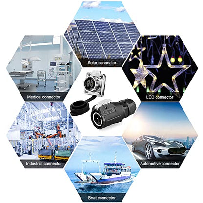 2 Pin Waterproof Connectors, Waterproof Electrical Connectors with Plug Dust Cover, Aviation Cable Connector for Automotive, Marine, Lights and Other Indoor/Outdoor Electrical Wire Connections - style: 2 Pin Connector+plug dust cover