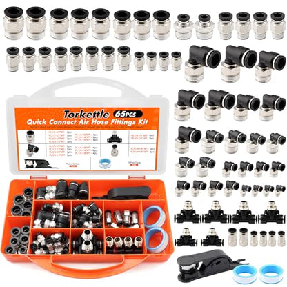 64PCS Air Hose Fitting Kit 1/8-1/2in NPT Brass PBT Push to Connect