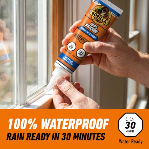 Gorilla 100% Silicone Window and Door Sealant Caulk, 2.8 fl oz, White - color: White, size: 2.8 Ounce
