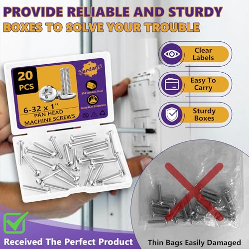 20Pcs 6-32x1 Phillips Pan Head Machine Screws Kit 304 SS for Outlet - size: 6-32 x 1