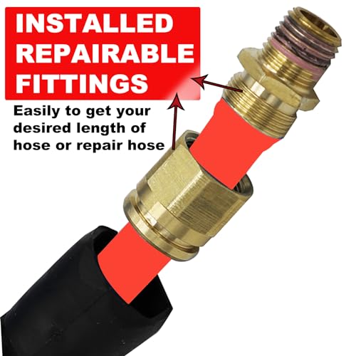 YOTOO Polyurethane Recoil Air Hose 3/8" Inner Diameter by 25' Long with Bend Restrictor, Repairable 1/4" Industrial Quick Coupler and Plug, Red - size: 25 FT