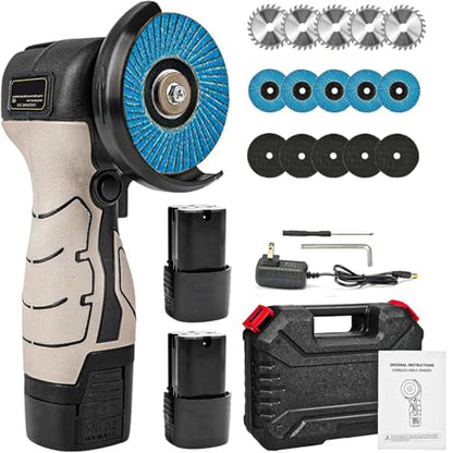 Cordless Brush Angle Grinder Kit, 7000RPM Mini Electric Angle Grinding Tool with 2pcs 16.8V 2000mAh Batteries and 20-Cutting Discs, Power Angle Grinder for Wood Metal Stone Concrete