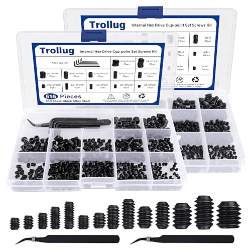 1305PCS Metric + SAE Set Screw Assortment Kit, Internal Hex Drive Headless Set Screw Assortment Kit with 10 Hex Wrenches, M3 to M8 and 1/8-40 to 5/16-18 (Black Alloy Steel) - color: Black