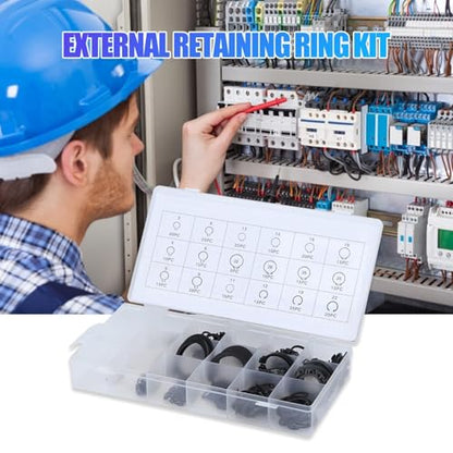 300Pcs Snap Ring Set, 2-32mm/0.08-1.26in E Clip Circlip Kit External Retaining Ring Assortment Set with Plastic Storage Case Metal Auto Parts Repair for Bearings Gears Pulleys
