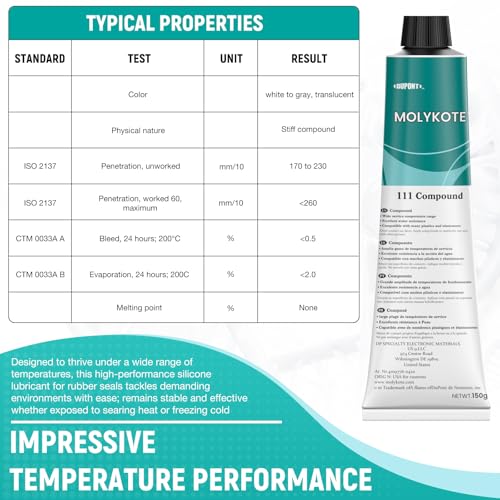 Molykote 111 Compound Valve Lubricant and Sealant 150g 5.3oz, Silicone Grease for O-Rings, Plug Valves, Seal & Protect Rubber & Plastic Components, Water Resistant, Low Volatility