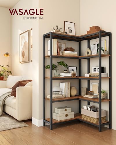 VASAGLE 5 Tier Bookshelf, Convertible Corner Shelf, 40.2 x 9.4 x 55.9 in - size: 5 Tiers (40.2"W)