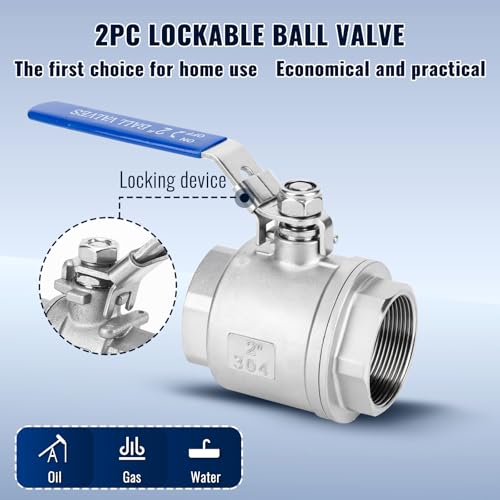 2 Pack 2" Ball Valves NPT Female Valve 304 Stainless Steel Full Port Locking Ball Valve Handle, Heavy Duty Shut Off Valve for Home and Industrial (2 Inch) - size: 2 Inch