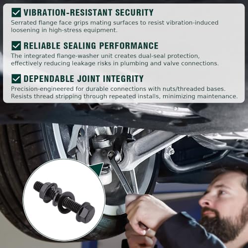 12-Sets 5/16-18 x 1-1/2" Hex Flange Bolts & Flange Nuts Combo Kit with Flat and Lock Washers- 304 Stainless Steel 18/8, Black Coated, for Heavy Duty Applications - size: 5/16-18 x 1-1/2"