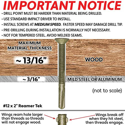 12x2#10 x 1-5/8" Reamer Tek Torx/Star Head Self-Drilling Wood to Metal Screws - for Flatbeds, Trailers - T-30 Torx Screw Head 1 Pound - 68 Screws - size: 2"