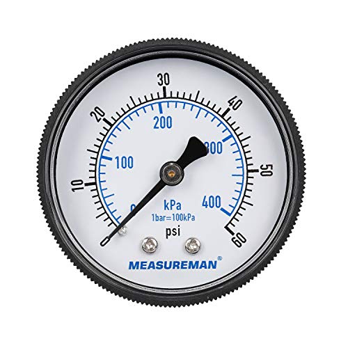 MEASUREMAN 2" Swimming Pool Pressure Gauge, 1/4" NPT Back Mount, 0-60psi/kpa, Plastic Case - size: Back 60psi/Kpa