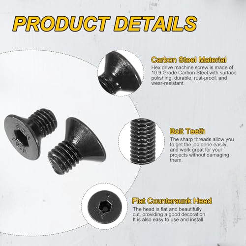 PATIKIL M5x8mm Flat Head Socket Cap Screws Carbon Steel Hex Spanner 100Pcs - size: M5x8 mm