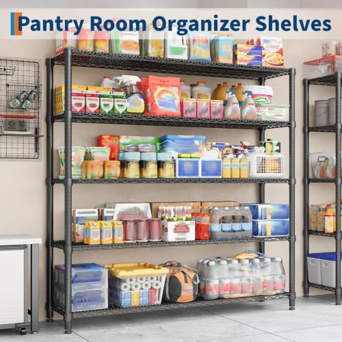 Garvee 3300LBS Metal Shelving with Wheels, Storage Shelves 73" Hx59 W - size: 73"H x 59"W x 17.1"D(5-Tier)