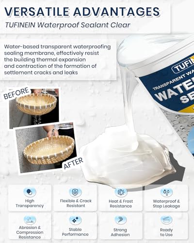 Transparent Waterproof Coating, TUFINEIN 10.6 Oz Invisible Waterproof Agent Indoor & Outdoor Sealant Water-Based Clear Sealant Roofs, Walls, Garden, Terraces - size: 10.6 Oz