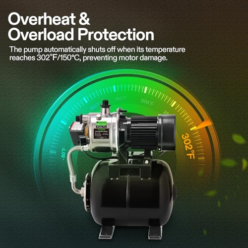 VIVOSUN 1.6 HP Shallow Well Pump with Pressure Tank, NSF Certified, 1320GPH - size: 22"×13"-1320