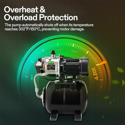 VIVOSUN 1.6 HP Shallow Well Pump with Pressure Tank, NSF Certified, 1320GPH - size: 22"×13"-1320