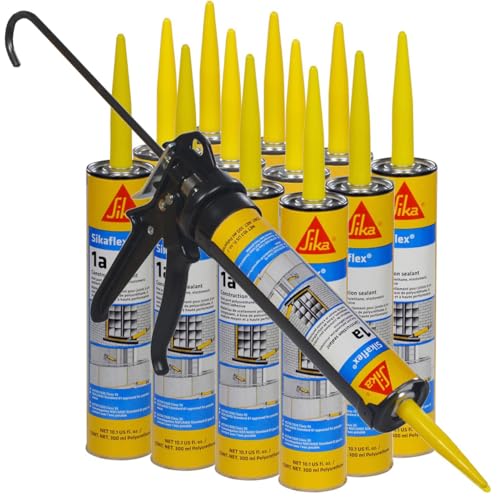 Sikaflex 1a Kit - One Component, Flexible, Non Sag, Polyurethane Concrete and Masonry Sealant for Vertical and Horizontal Surfaces, AWF PRO Caulk Gun, Sikaflex 1a 10 oz (Limestone, Pack of 12) - color: Limestone, size: Pack of 12