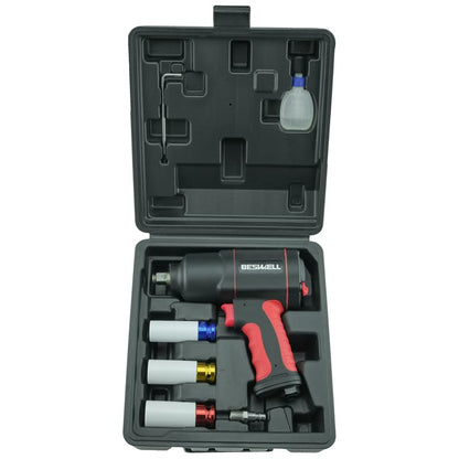 BESWELL 8-PCS 1/2” Air Impact Wrench Set,Twin Hammer Pneumatic Wrench Kit