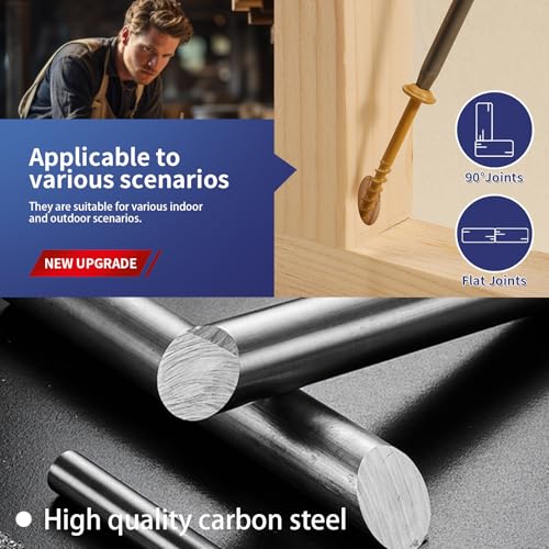 Pocket Hole Screws #8 x 1-1/4" (360Pcs) 2lb. Carbon Steel, Tan, Washer Head, Coarse Thread, Square Drive,150MM Drive Bit Included - color: Tan, size: #8 x 1-1/4"
