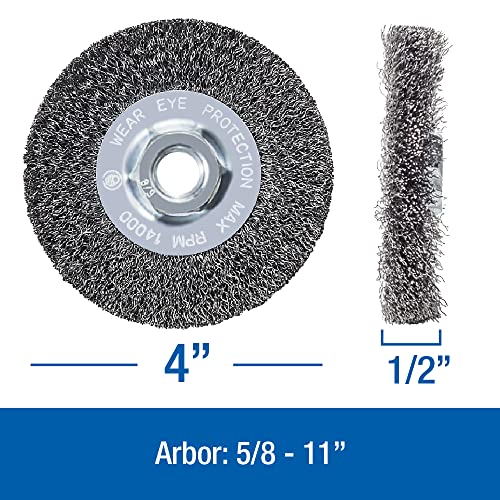 Mercer Industries 187010 - 4" x 1/2" x 5/8"-11 Crimped Wire Wheel, .014 Carbon Steel Wire - color: .014 Carbon Steel, size: 4" x 1/2" x 5/8"-11 (1 Pack), style: Crimped Wire Wheel