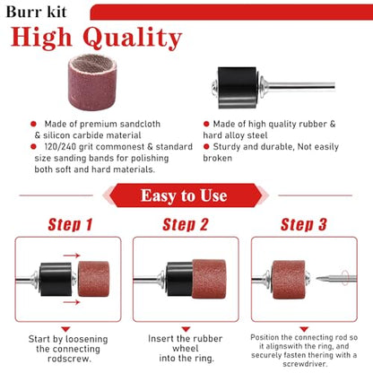 Tnisesm 80Pcs Carbide Rotary Burr Set for Dremel, Includes 10 Carbide Double Cut Carving Burr Bits 60 Aluminum Oxide Drum Sander Sanding Sleeves,6 Sanding Bits,Sanding Bits Tool Accessories - size: 15SIZE-80PCS