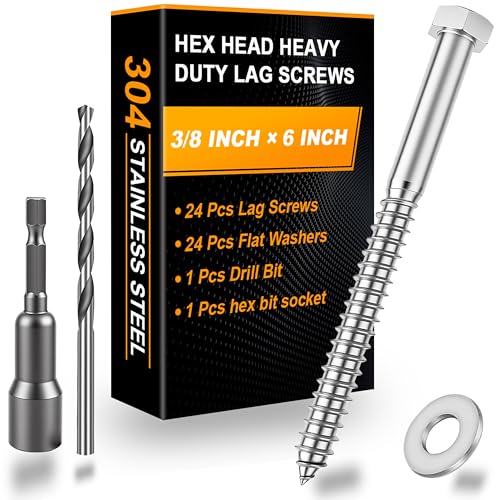 Hex Head Lag Bolts for Wood, Lag Screws 3/8" x 6",24 PCS - size: 3/8" x 6"