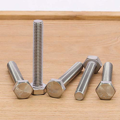 M10-1.5 x 75mm Stainless Steel Hex Bolts, 304 Stainless Steel 18-8, Hex Drive, Full Thread, Coarse Thread UNC, Plain Finish, 10 PCS - size: M10-1.5 x 75mm