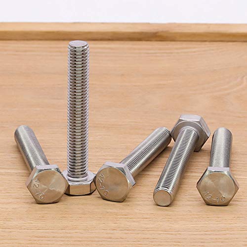 M10-1.5 x 75mm Stainless Steel Hex Bolts, 304 Stainless Steel 18-8, Hex Drive, Full Thread, Coarse Thread UNC, Plain Finish, 10 PCS - size: M10-1.5 x 75mm