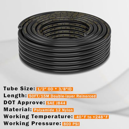 CheeMuii 50FT 1/2" DOT Air Line Double Layer 1/2 Air Hose Pneumatic Tubing - size: 1/2"OD-50FT-Double Layer