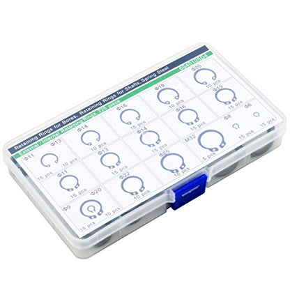 Circlip Set External/Internal Retaining Cir clips Snap Ring Assortment Set 225 Pcs