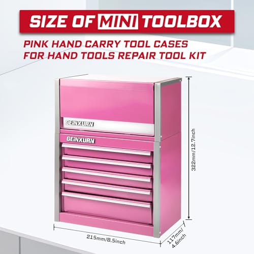 Geinxurn 8-Drawer Rolling Pink Tool Box, Heavy Duty Micro Roll Cab Steel Stackable Tool Chest with Lockable Drawers, 2-in-1 Large & Compact Combo Set (3-Drawer + 5-Drawer) for Garage, Workshop - color: PINK
