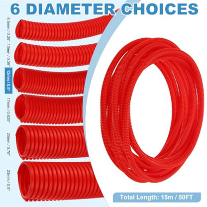 MECCANIXITY Plastic Split Wire Loom Tubing 1/2"(12mm) ID 50FT(15m), Red - color: Red, size: 1/2"(12mm) ID x 50FT(15m)
