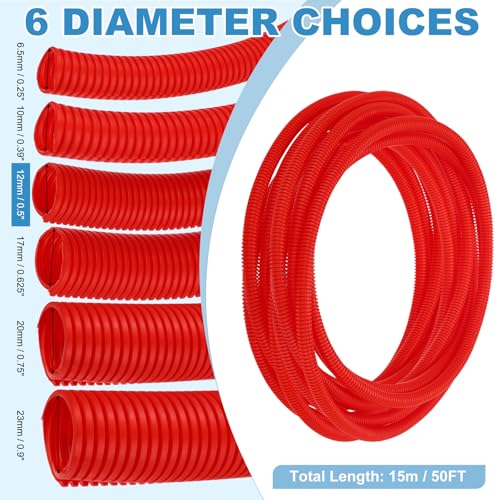 MECCANIXITY Plastic Split Wire Loom Tubing 1/2"(12mm) ID 50FT(15m), Red - color: Red, size: 1/2"(12mm) ID x 50FT(15m)