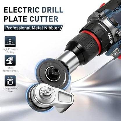 Metal Nibbler Drill Attachment, Heavy-Duty Sheet Metal Cutter for Electric Drill, Double-Cut Nibbler Tool for Fast Clean Cutting of Iron, Steel, Aluminum, Copper and Plastic Panels