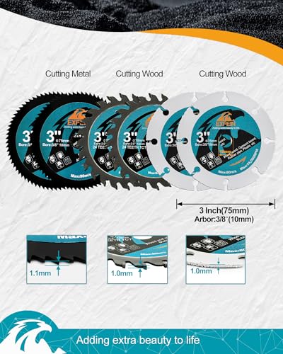 3 Inch Compact Circular Saw Blade Set, Multi-Material Cut for Wood, Plastic, Metal Cutting, 10mm Arbor - 6 Pack - size: Set 8