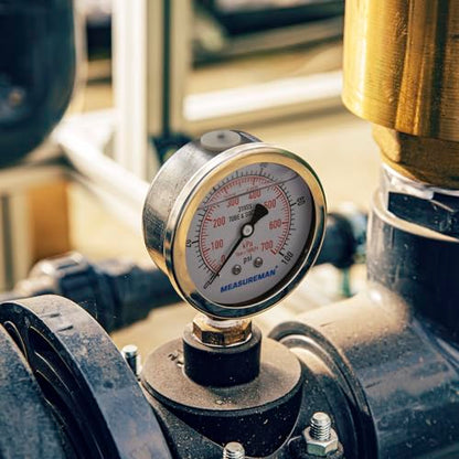 MEASUREMAN Pressure Gauge 1/4 NPT, 0-100psi/kPa Fully Stainless Steel Hydraulic Glycerin Filled Pressure Gauge with 2.5 Inch Dial Size (0-100 psi, Lower Mount - 100% Stainless Steel) - size: 0-100 psi, style: Lower Mount(100% Stainless Steel)