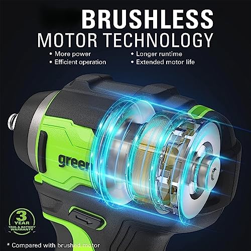 Greenworks 24V 3/8" Brushless Cordless Impact Wrench, 2.0Ah Battery and Compact Charger Included - style: 2Ah Kit