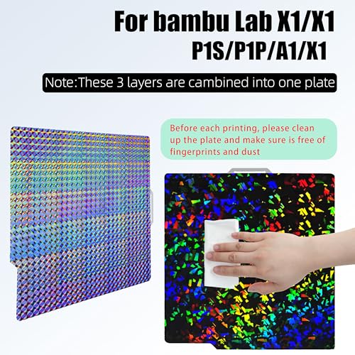 257x257mm PEF H1H Build Plate for Bambu Lab P1P/P1S/X1/X1C/X1E/A1 3D Printer, Smooth Flake PEF+ Phantom H1H Spring Steel Build Plate Sheet - color: Flake+ Phantom