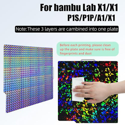 257x257mm PEF H1H Build Plate for Bambu Lab P1P/P1S/X1/X1C/X1E/A1 3D Printer, Smooth Flake PEF+ Phantom H1H Spring Steel Build Plate Sheet - color: Flake+ Phantom