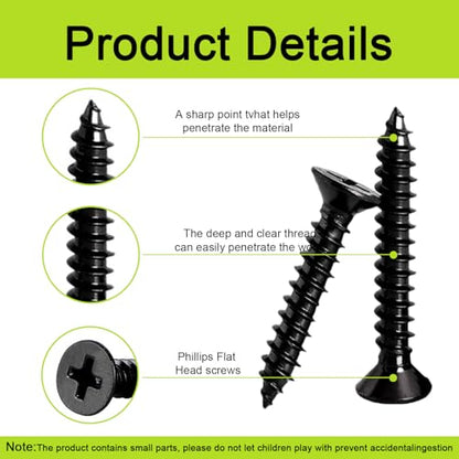 #4 Black Wood Screws Kit, 500pcs Flat Head Phillips Short Screw Set - color: M3-Black, size: 500PCS