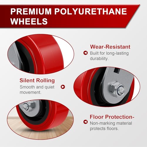 4"x 2" Heavy Duty Industrial Casters, Polyurethane on Polyolefin Core Wheel- Capacity up to 3200 Lbs (Set of 4), Use for Platform Truck, Industrial Equipment (2 Brake & 2 Rigid) - style: Size: 4 "