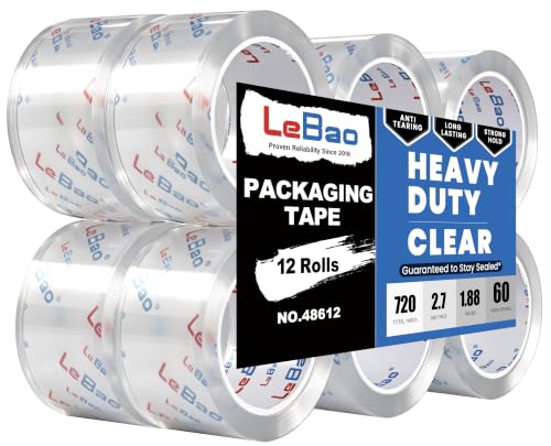 Heavy Duty Packing Tape Refills, Strong HD Clear Packaging Tape, 1.88 in. x 60 yd. x 2.7MiL, Secure Sealing for Cardboard Moving Boxes Shipping Supplies (12-Pack Refill) - size: 12-PACK REFILL
