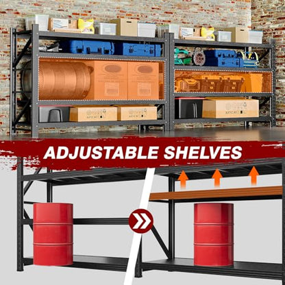 Fesbos 9000LBS Metal Steel Storage Shelves - 75" W Black 4 Tier Heavy Duty Rack Commercial Industrial Shelving with Adjustable Shelf for Basement Garage Warehouse - 75" W x 24" D x 70" H - size: 75" W x 24" D x 70" H