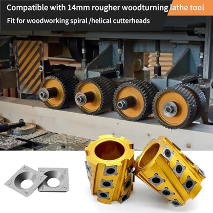 14×14×2mm Square Carbide Inserts for woodturning, Tungsten Carbide Inserts Set, Indexable Woodworking Cutter Fits Spiral Helical Planer Cutter Head or lathe Turning Tipped, with 10pcs Screws (M6*10)
