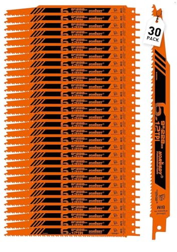 HORUSDY 30Pack 9 Inch 6-12 TPI Reciprocating Saw Blade Wood Pruning, Bi-Metal Saw Blades for Nail Wood or Trees Cutting, Sharp and Durability with Organizer Case - style: 30-Pc 9"Wood Blades